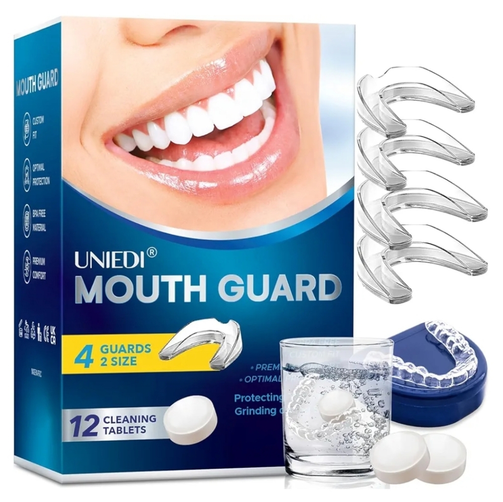 Night Guards for Teeth Grinding / Clenching with 12 Cleaning Tablets UNIEDI